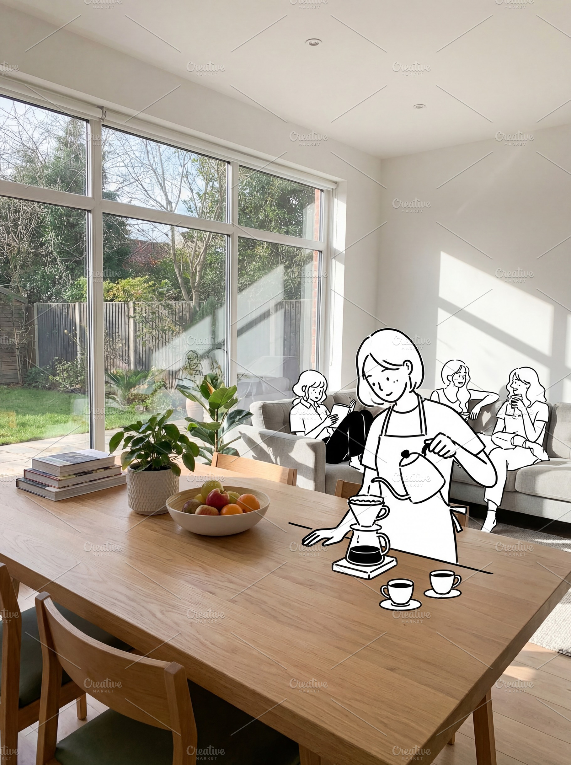 Interior with illustrated figures, a Person Photo by Virgo Studio