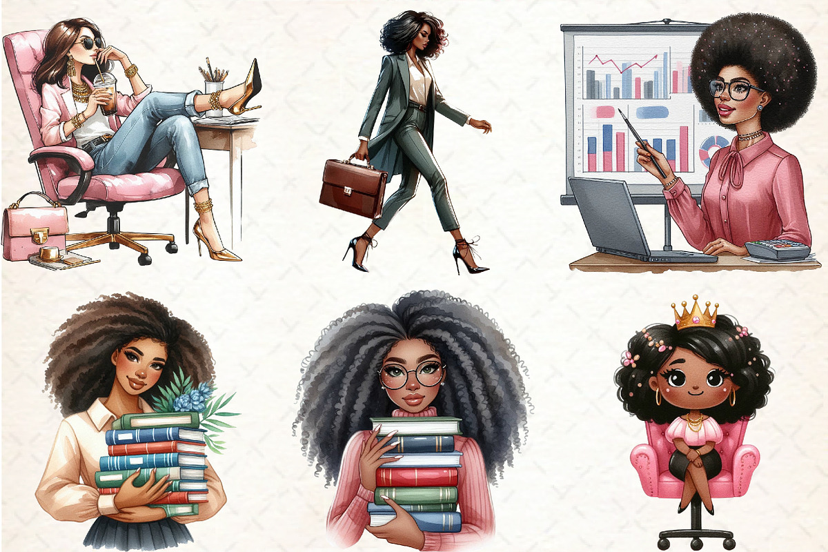Watercolor Black Boss Lady Clipart, an Illustration by Libby Wishes (Photo 3 of 10)