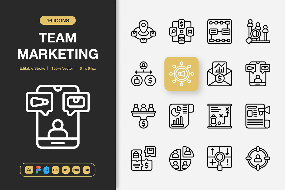 Team Marketing Icons, an Outline Icon by Spacepixel Creative