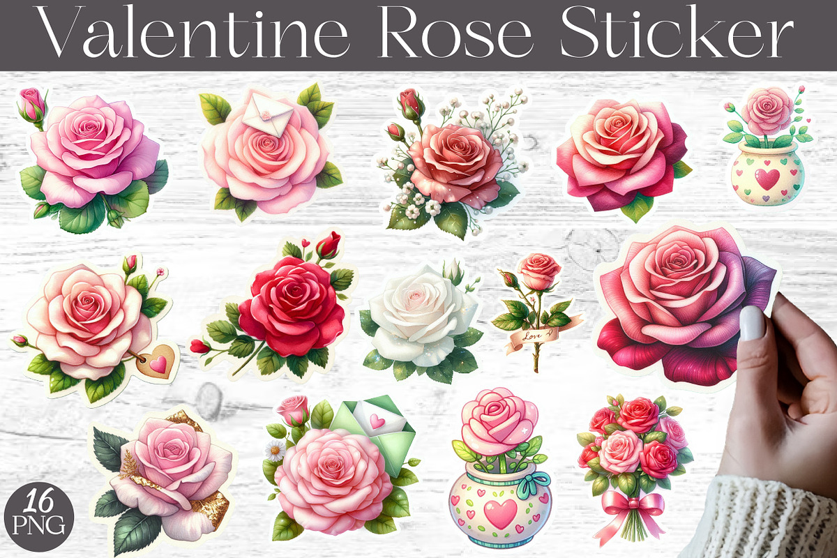 Valentine Rose Sticker clipart, an Illustration by Designworld (Photo 1 of 3)