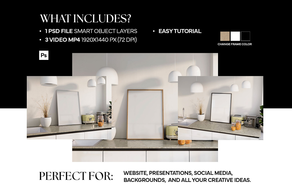 Frame Video Mockup Kitchen PSD, an Advertising Mockup by Drava Mockup (Photo 5 of 6)