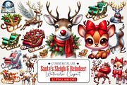 Santa’s Sleigh & Reindeer Watercolor, an Illustration by RobertsArt (Thumbnail 1 of 6)