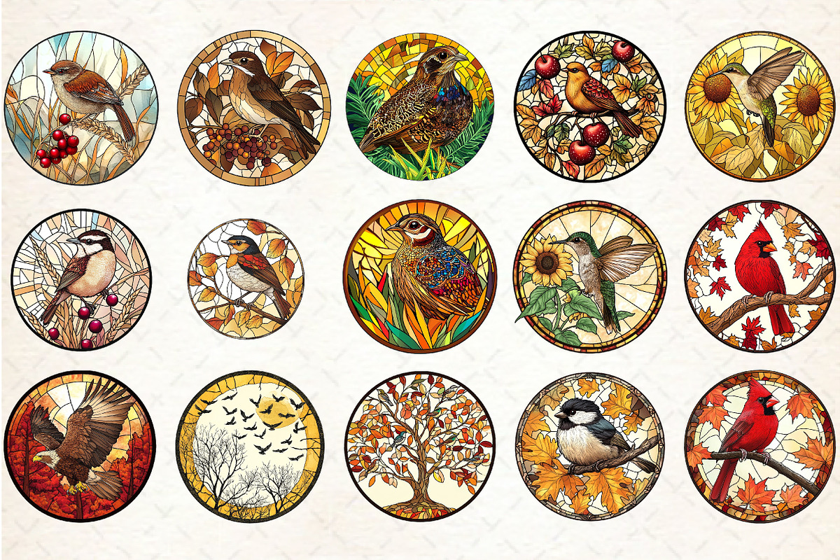 Fall Autumn Bird Stained Glass Clipa, an Illustration by Rose Art (Photo 2 of 7)