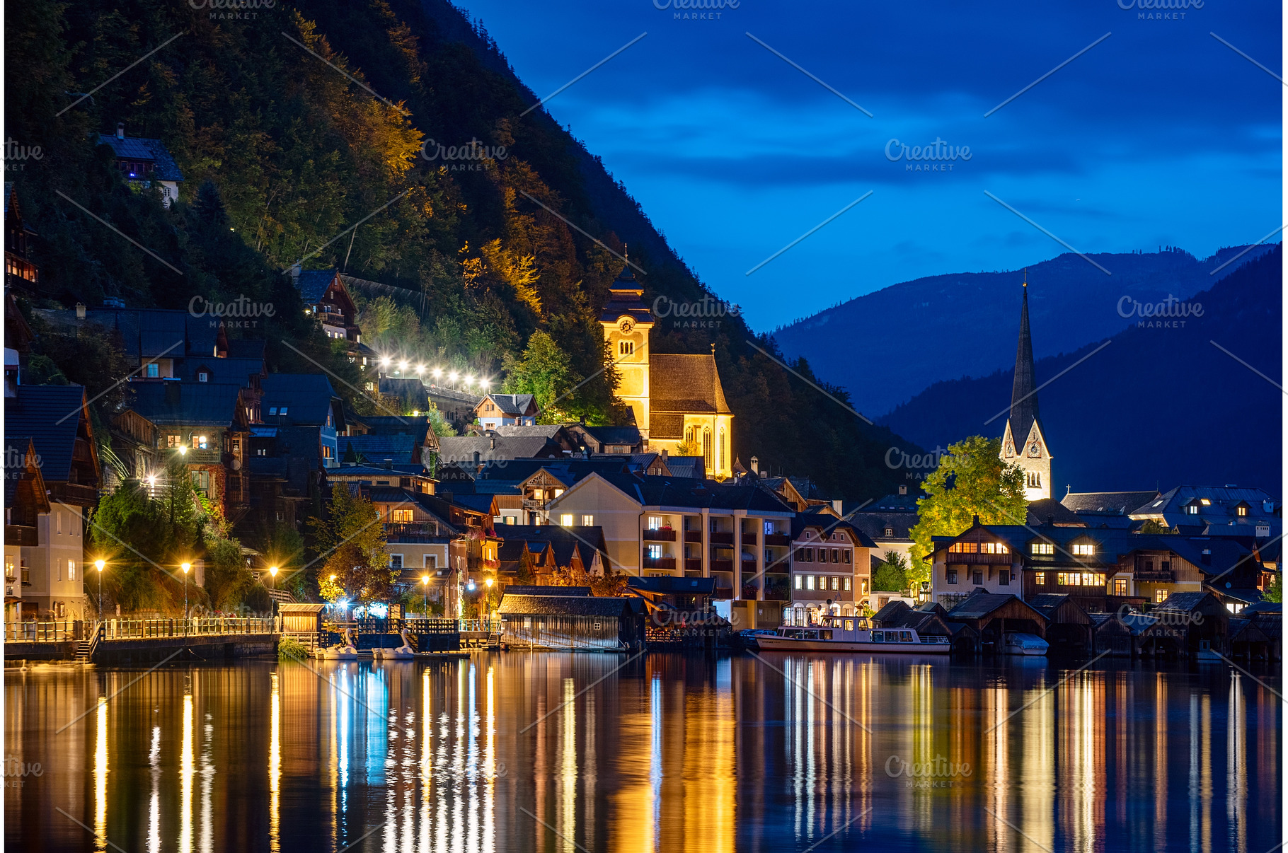 Hallstatt Village and Mountains at, an Architecture Photo by Nature and travel