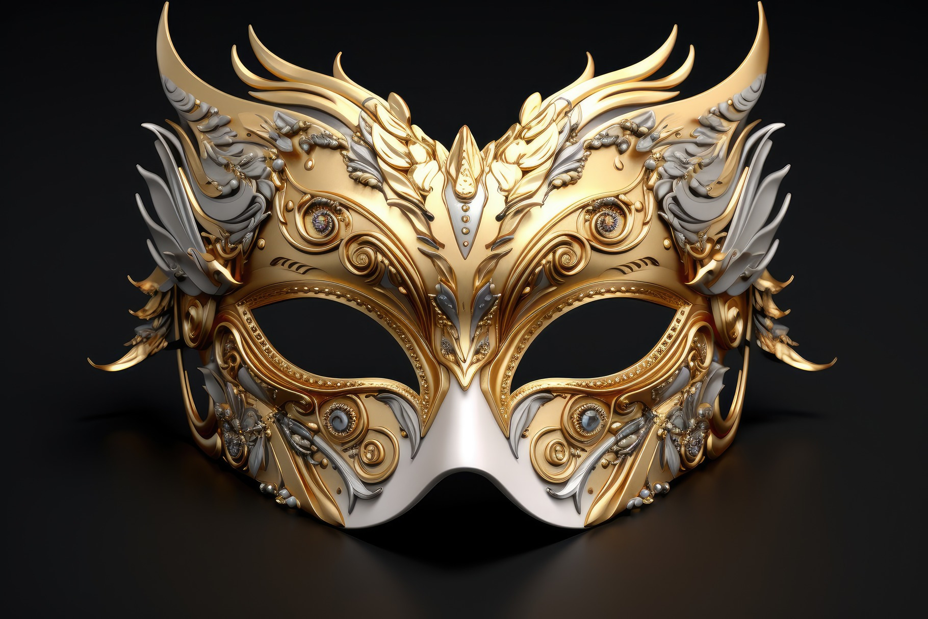Extravagant Golden Masquerade Mask with Elaborate Feather Design, a ...