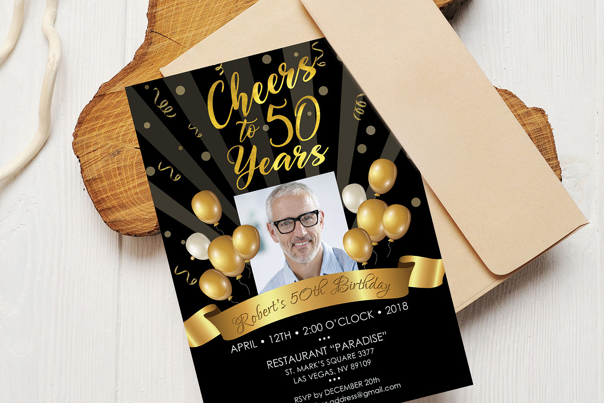 50th Birthday Invitation Black Gold, an Invitation Template by DreamsClipArt (Photo 1 of 4)