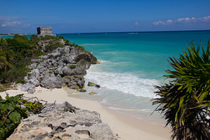 Tulum beach featuring coco balnch, tulum, and ruins