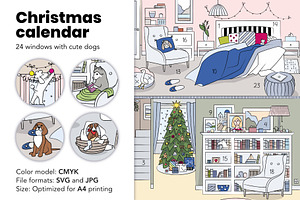 Christmas calendar: 24 cute dogs, a Poster Template by One_minute_sketch