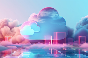 A vibrant neon-lit scene with clouds, a Photo by LOGOCREATIVE