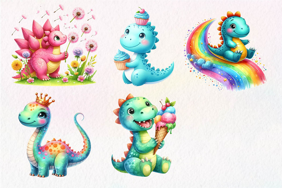 Cute Dinosaurs Sublimation Clipart, an Illustration by Dream Creation (Photo 7 of 7)
