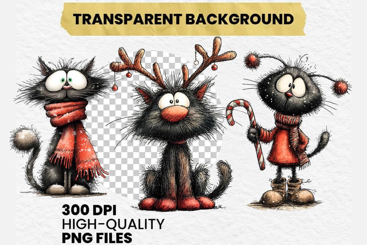 Quirky Christmas Black Cat Clipart, an Illustration by Dream Creation (Photo 7 of 7)