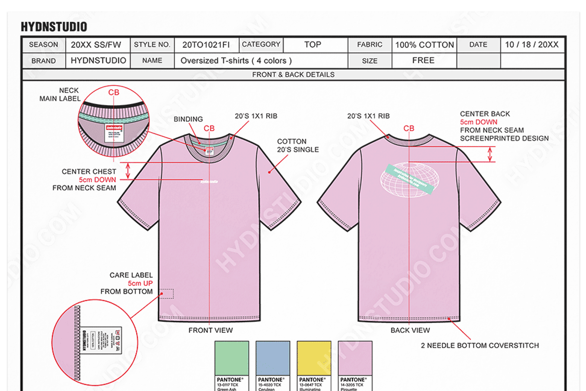 T-Shirts Tech Pack Template, an Apparel Mockup by HYDNSTUDIO (Photo 1 of 6)
