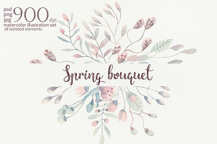 Spring watercolor botanic set