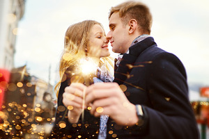 Elegant romantic couple with sparkle containing couple, sparkle, and kissing, a Person Photo by vitaliymateha photography