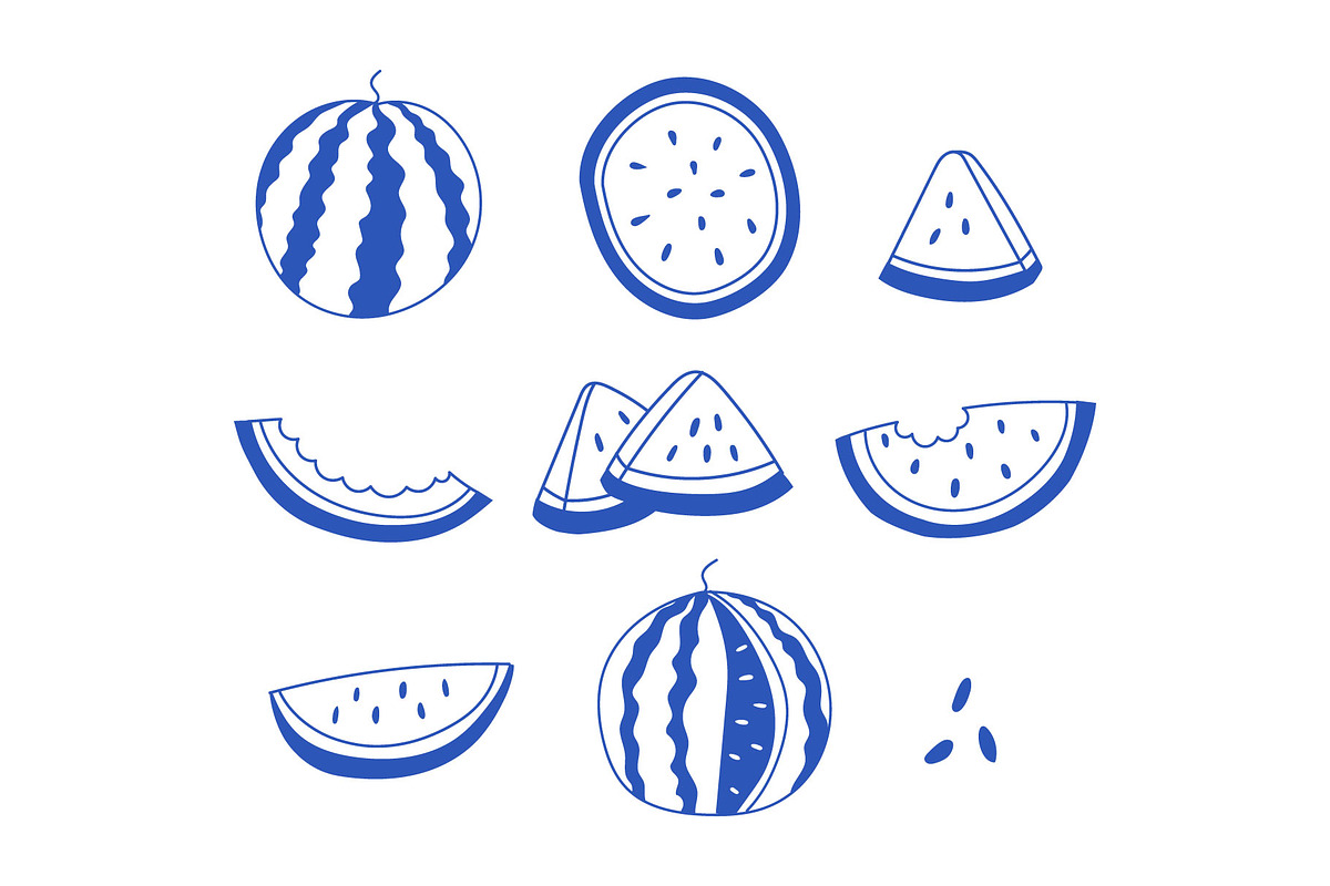 Cute Blue Line Watermelon Icons, an Illustration by Milota (Photo 3 of 3)