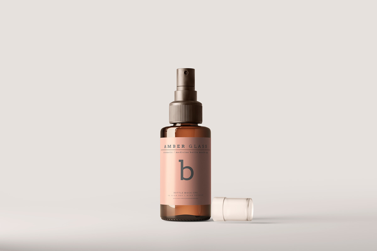 Amber Glass Spray Bottles Mockups, a Cups & Container Mockup by pmvch (Photo 13 of 20)