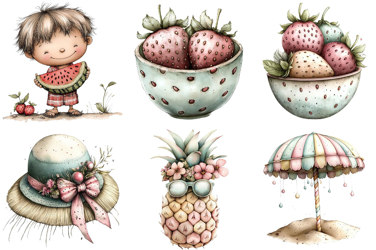 Whimsical Summer Clipart Bundle, an Illustration by DreamPrint404 (Photo 5 of 6)
