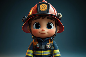 Young firefighter character in brigh, a Photo by Tanuart