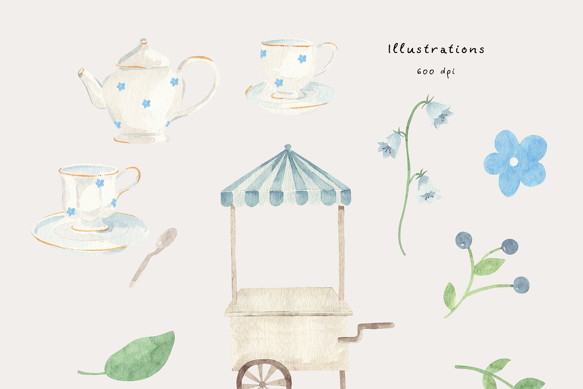 Tea Party Watercolor Clipart, a Decorative Illustration by natalisart (Photo 9 of 17)