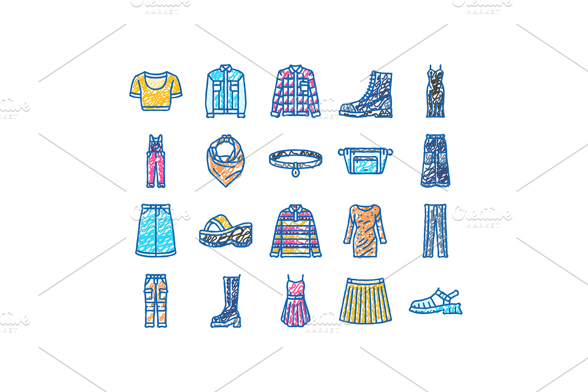 90s vintage fashion retro 80s icons, an Object Illustration by pikepicture
