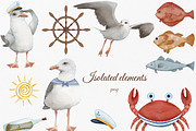 Nautical Watercolor Sea Clipart, an Animal Illustration by ZabolotnaArt (Thumbnail 3 of 13)