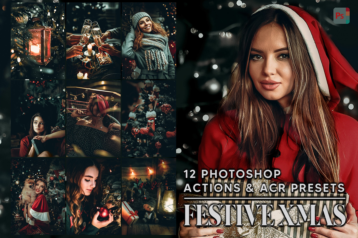 12 Festive Xmas Photoshop Actions, an Action Add-On by Hue Palettte Studio (Photo 1 of 8)
