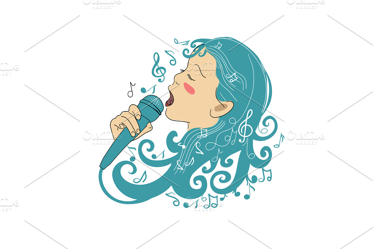 happy cute little kid girl sing a, a Person Illustration by Nenahliadava Design