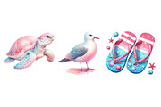 Summer Pink & Blue Coastal Clipart, an Illustration by Dream Creation (Thumbnail 5 of 5)