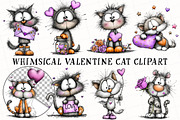 Whimsical Valentine Cat Clipart, an Illustration by OK Design (Thumbnail 2 of 6)