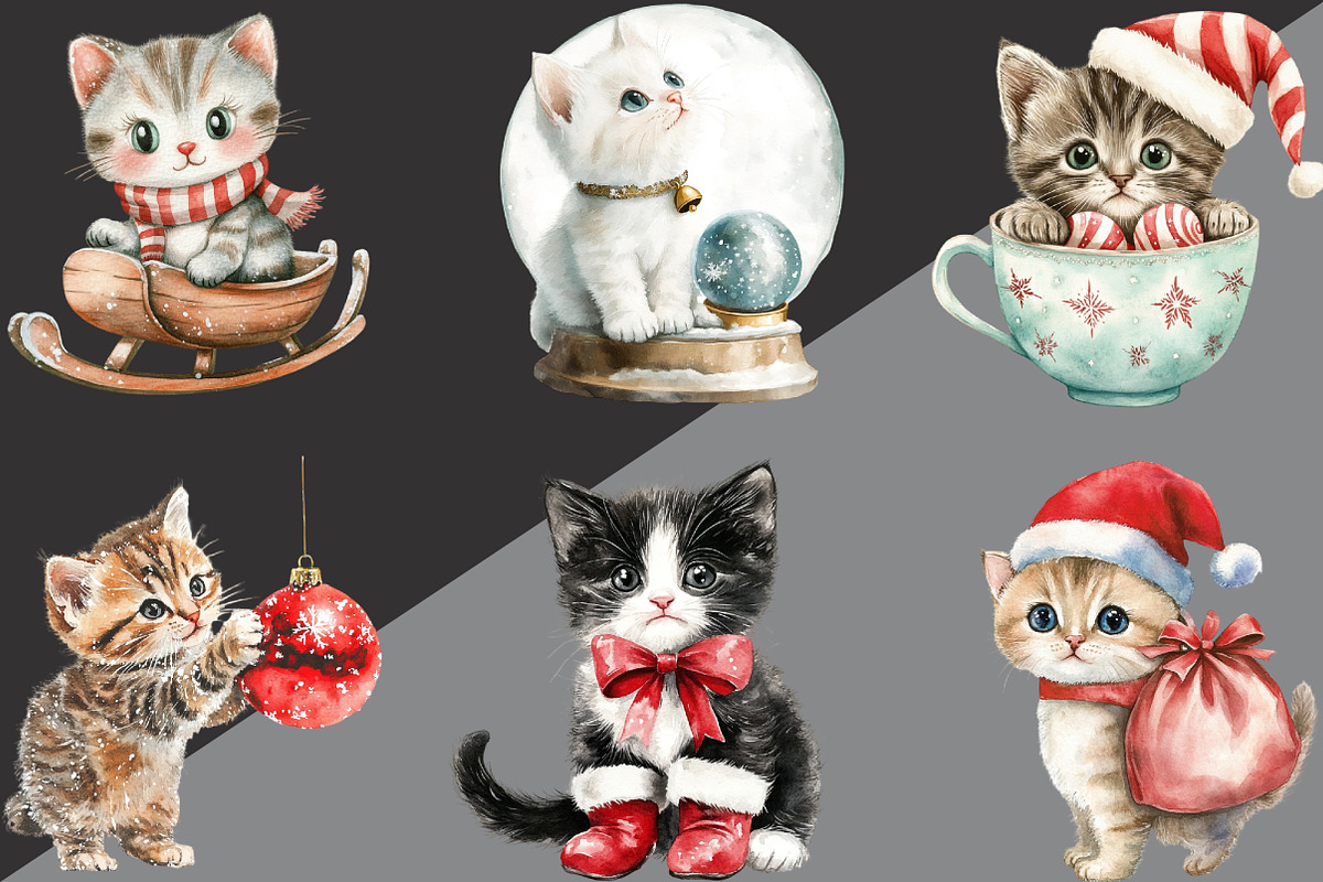 Christmas Kitten Clipart, an Illustration by Black Bird Studio (Photo 3 of 6)