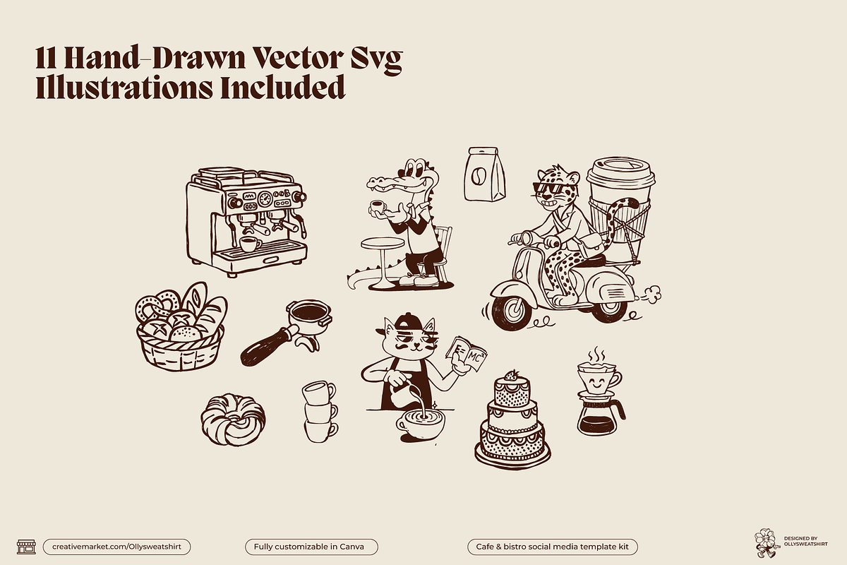 Cafe & Bistro Social Media Canva Kit, a Social Media Template by OLLYSWEATSHIRT DSGN INC. (Photo 8 of 13)