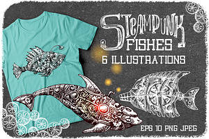 Steampunk illustrations 4. Fishes.