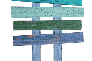 Wooden sign made of multi-colored old boards fixed on two vertic, an Abstract Photo by ndanko