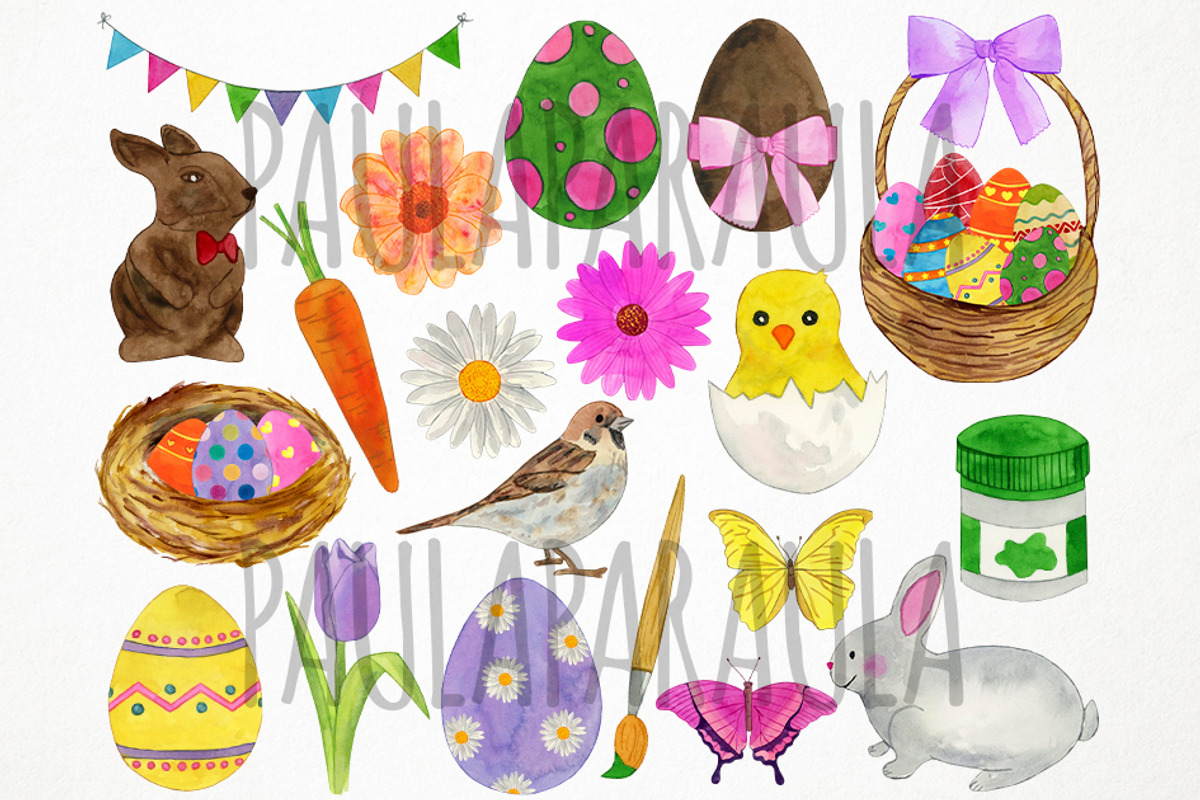 Watercolor Easter Clipart, Spring, an Object Graphic by Paulaparaula (Photo 2 of 3)