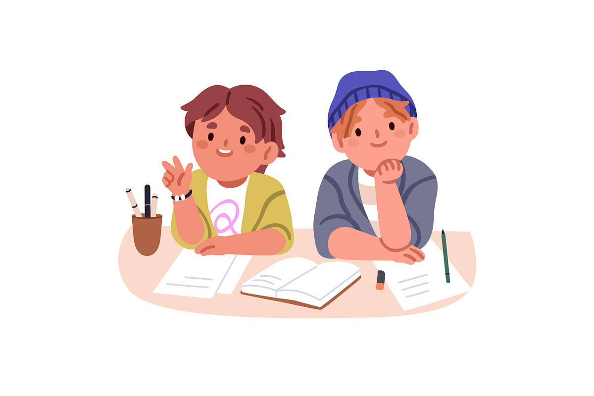 Kid students study at desk set, a Person Illustration by Good Studio (Photo 2 of 7)