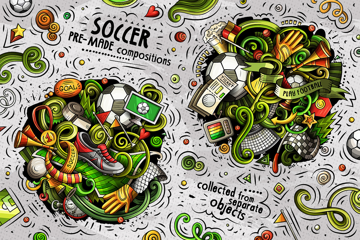 Soccer Cartoon Doodle Big Pack, a Decorative Illustration by BALABOLKA (Photo 5 of 10)