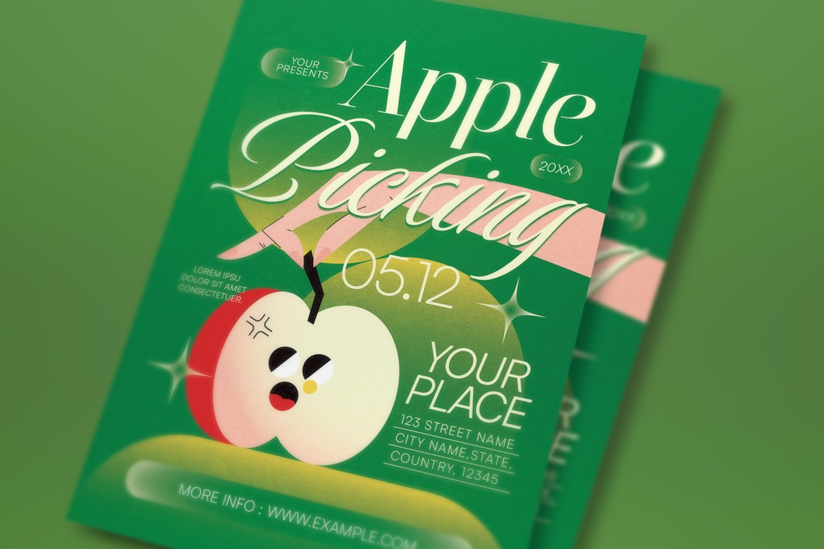 Green Quirky Apple Picking Flyer Set preview 2