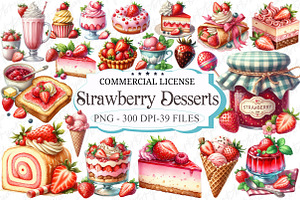 Watercolor Strawberry Desserts Clip, a Graphic by designcity5
