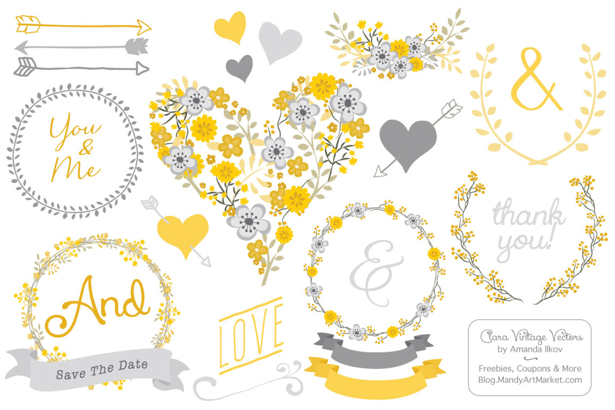 Yellow & Grey Vector Vintage Flowers, an Illustration by Amanda Ilkov (Photo 1 of 4)