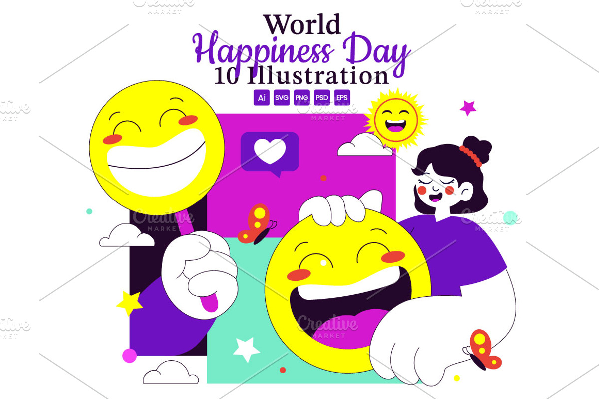 10 World Happiness Day Illustration, a Person Illustration by denayunebgt (Photo 1 of 4)
