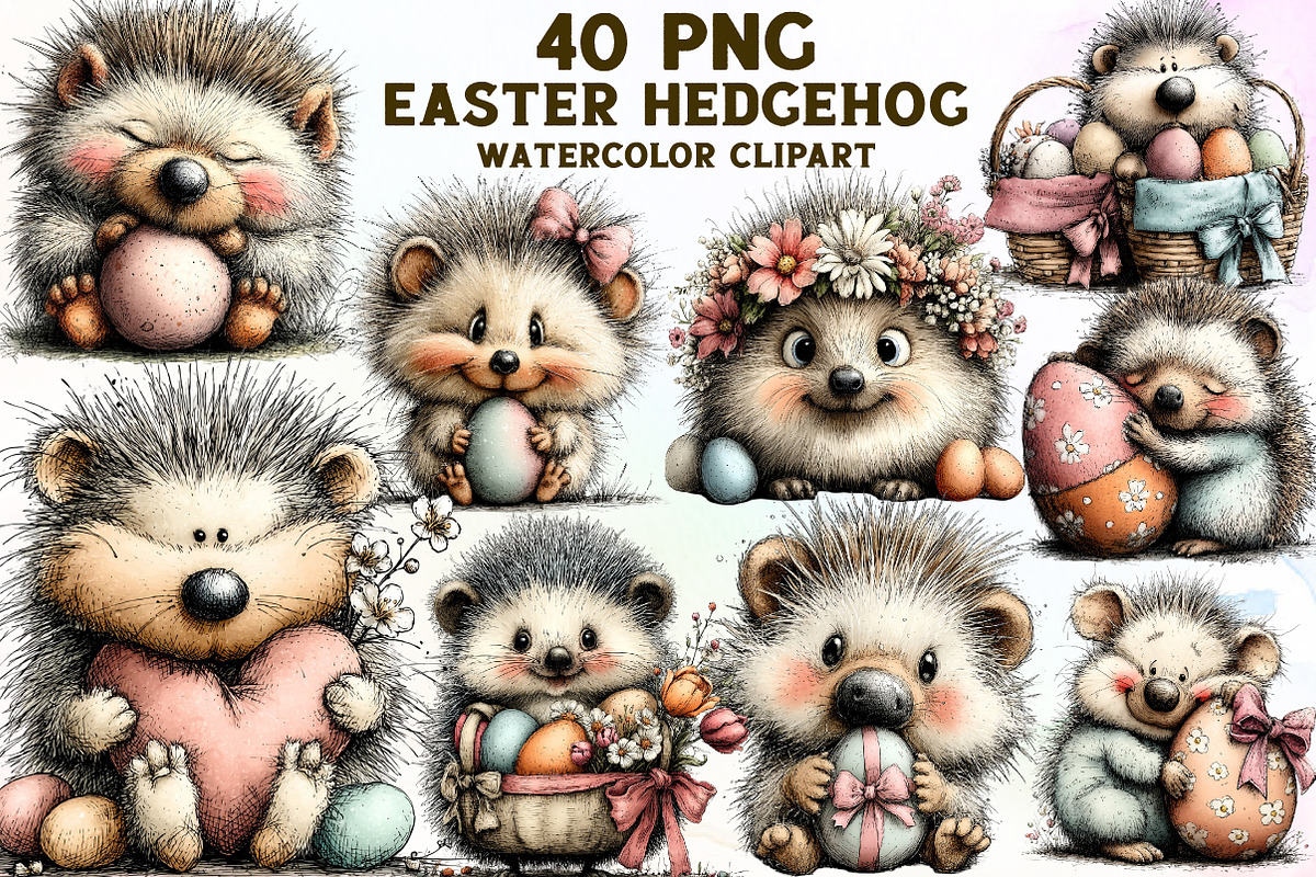 Whimsical Easter Hedgehog Clipart, an Illustration by Sublimation Artist (Photo 1 of 7)