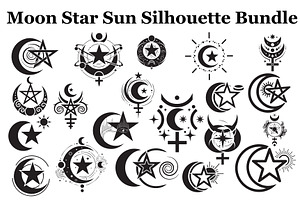 Moon Star Sun Silhouette Bundle, a Graphic by Designer_Momina
