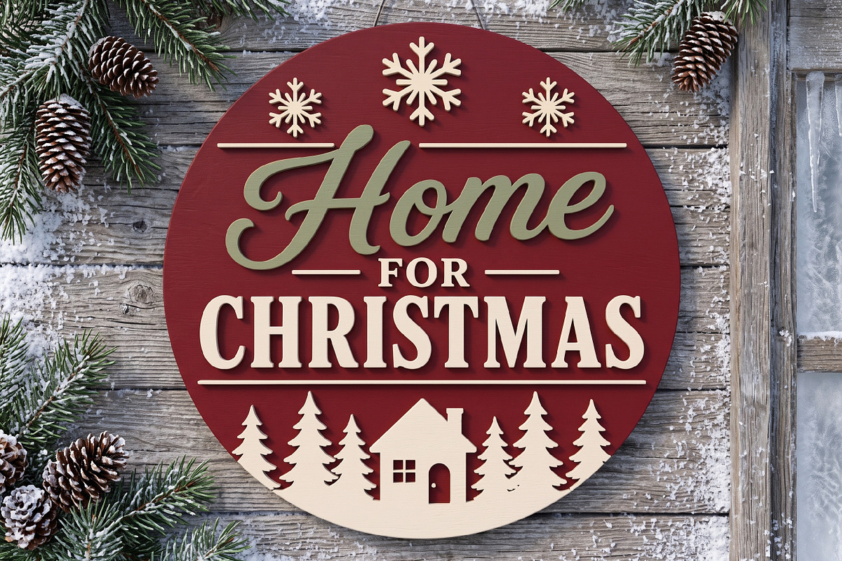 Home For Christmas Door Hanger SVG, an Object Graphic by Libby Wishes (Photo 1 of 4)