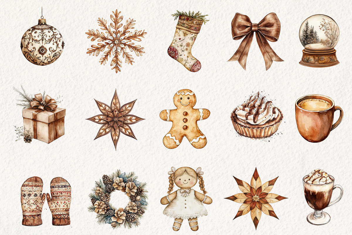 Boho Christmas Clipart, an Illustration by NadiaTheronArt (Photo 2 of 5)