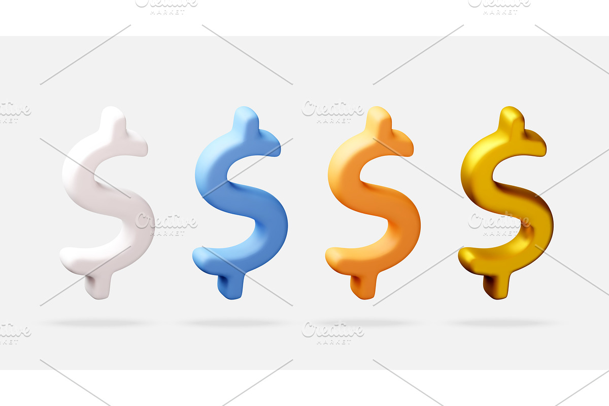 Four 3D dollar signs with silver, a Finance Illustration by Abscent