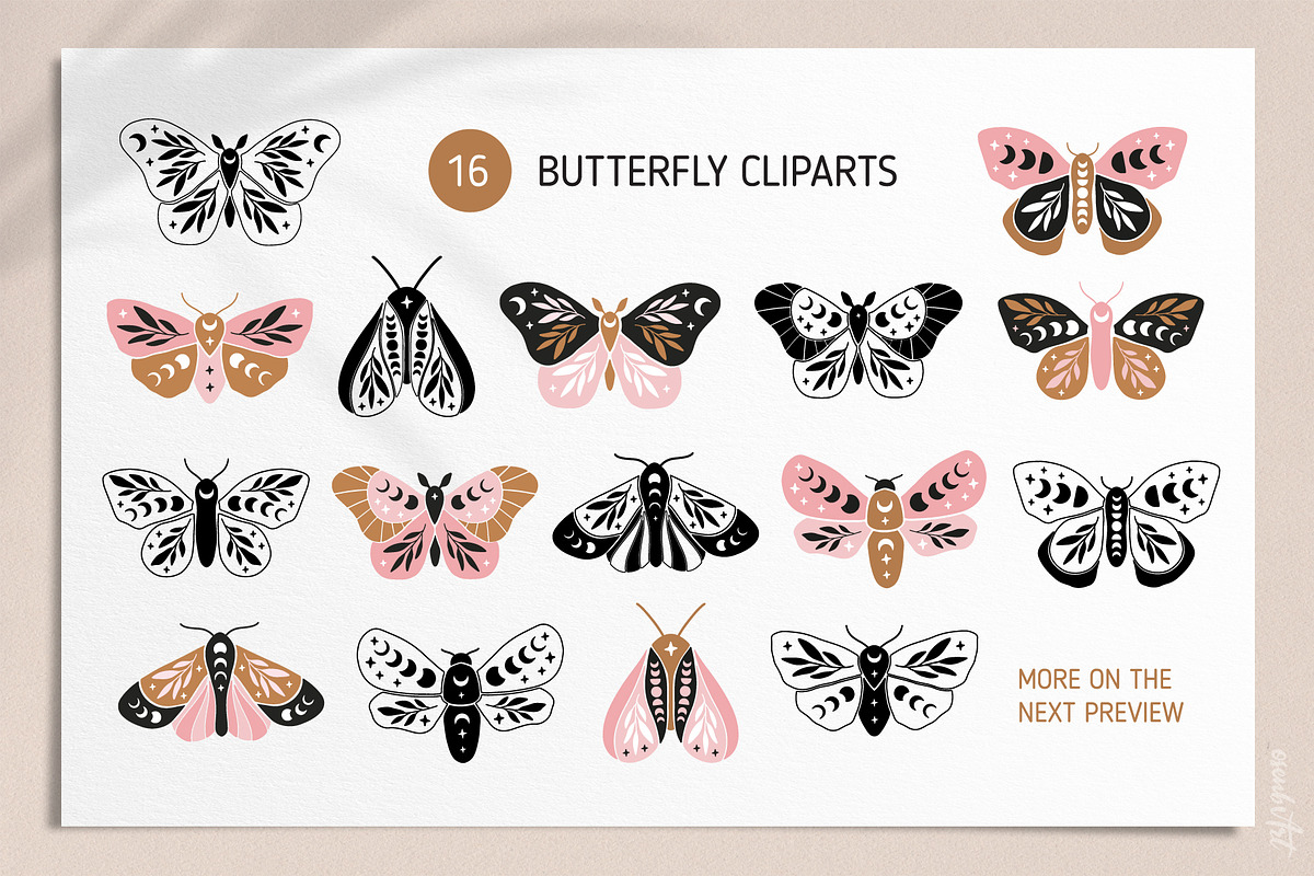 Magic Moon Butterflies Clipart Set, an Object Graphic by Alena Koval (Photo 2 of 15)