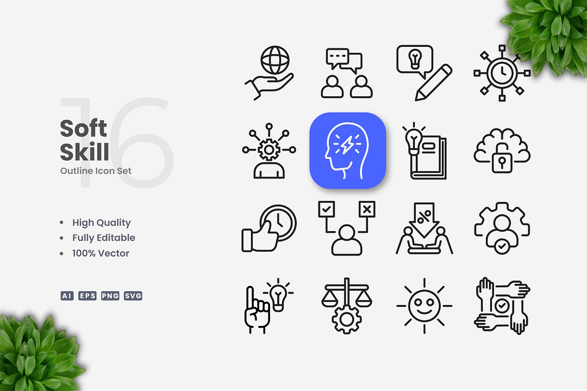 Soft Skills Outline Icons, an Outline Icon by Upnowgraphic