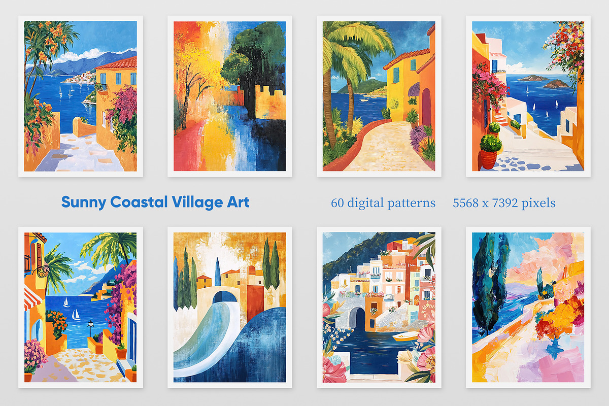 Sunny Coastal Village Art Collection, a Decorative Illustration by Housui Patterns (Photo 3 of 9)