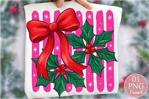 Coquette Red Christmas Bow Holly PNG