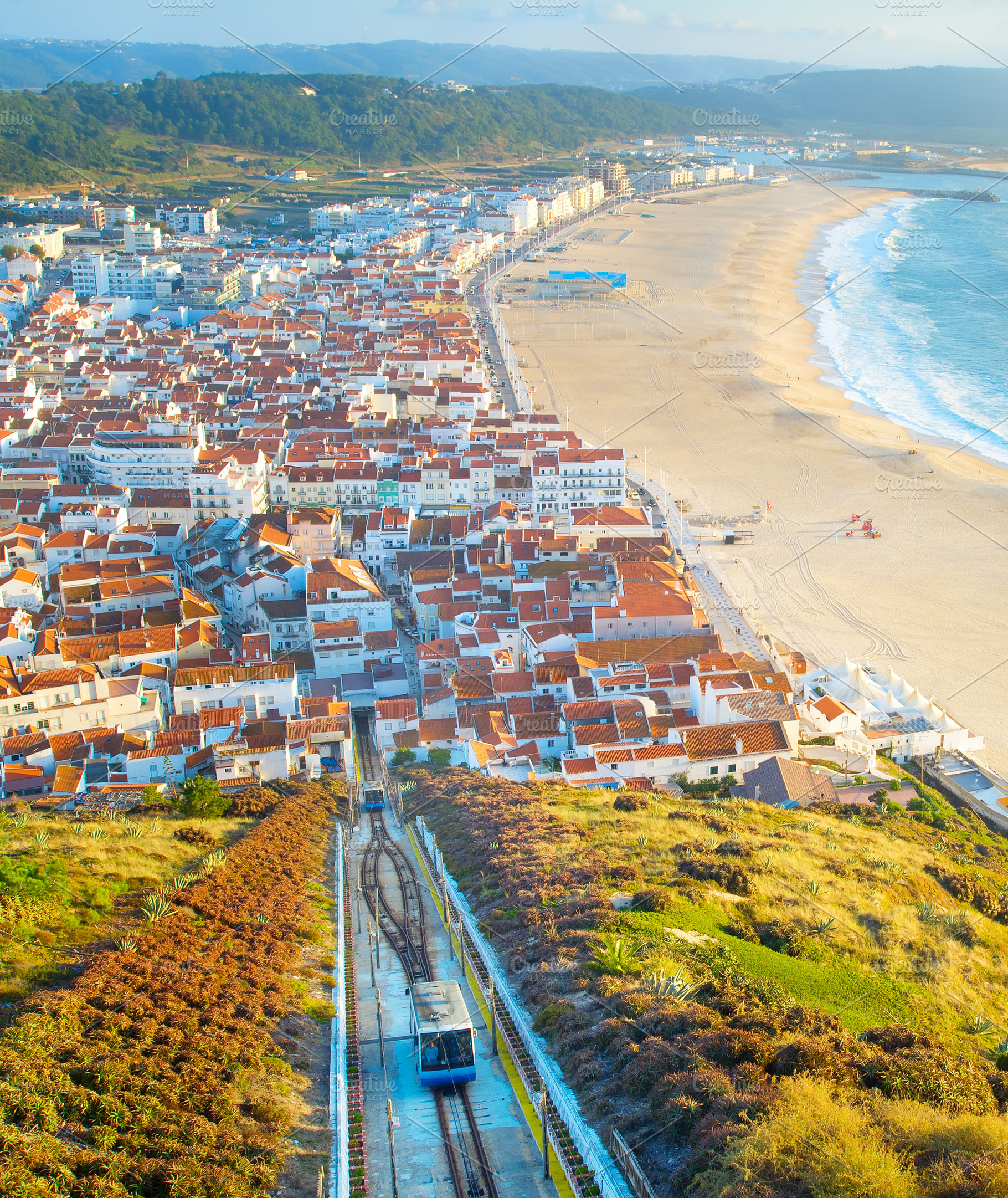 Nazare skyline funicular beach featuring portugal, nazare, and central, an Architecture Photo by joyt